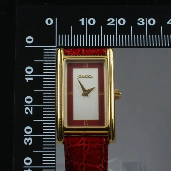 GUCCI 2600L Red Dial Gold Plated Quartz Ladies Watch From